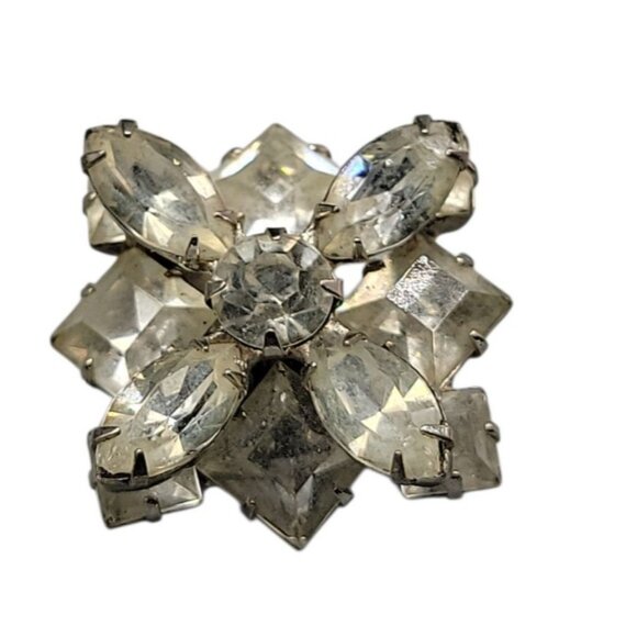 Layered Rhinestone Star Brooch Vintage Silver Tone Setting Unsigned Beauty - Picture 11 of 14